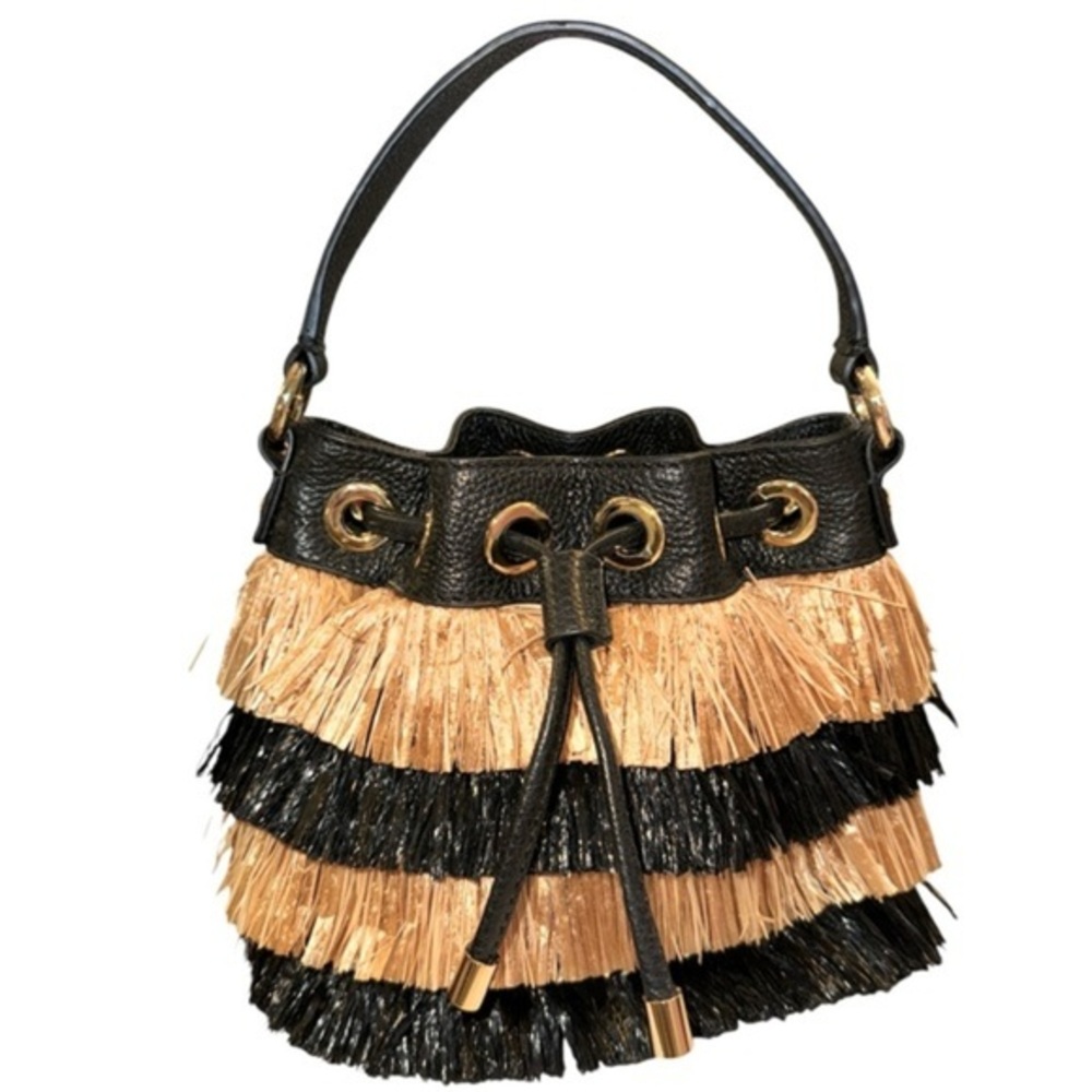 Milly Raffia Straw Fringe Mini Top Handle Shoulder / Crossbody Bag
